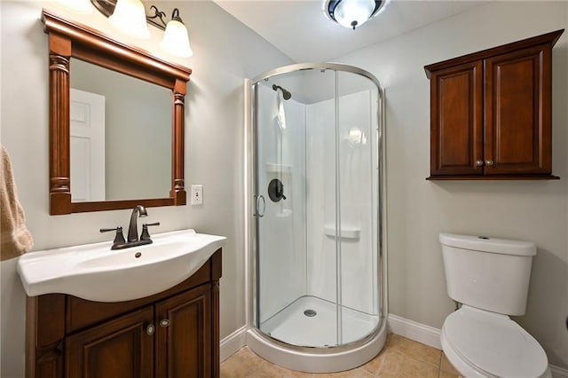 1216 SE Meridian Dr, Lees Summit, MO 64081 - full bathroom with vanity, a shower stall, baseboards, and toilet