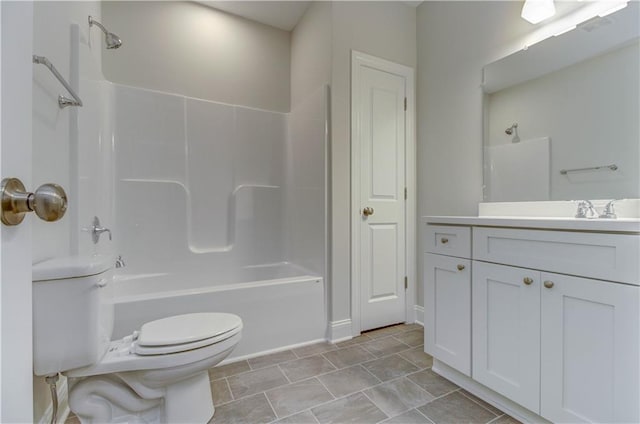 full bathroom with toilet, shower / tub combination, and vanity