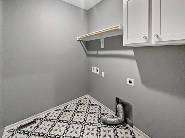 laundry room with baseboards, cabinet space, visible vents, and hookup for an electric dryer