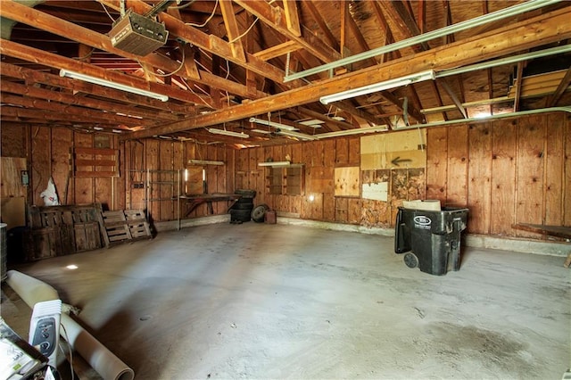 garage with a garage door opener