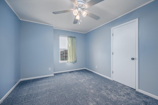 953 N Hickory Dr, Tonganoxie, KS 66086 - carpeted spare room featuring crown molding, baseboards, and ceiling fan