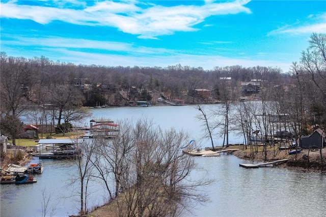 property view of water featuring a boat dock