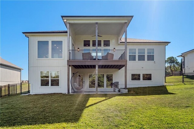 3208 SW Saddlebred Ter, Lees Summit, MO 64082 - rear view of property with a ceiling fan and a balcony