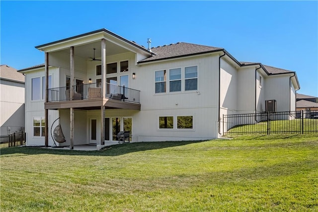 3208 SW Saddlebred Ter, Lees Summit, MO 64082 - back of property featuring a balcony, ceiling fan, and a patio