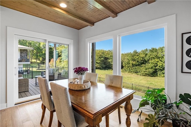 3208 SW Saddlebred Ter, Lees Summit, MO 64082 - dining area featuring wooden ceiling, light wood-style floors, and beam ceiling