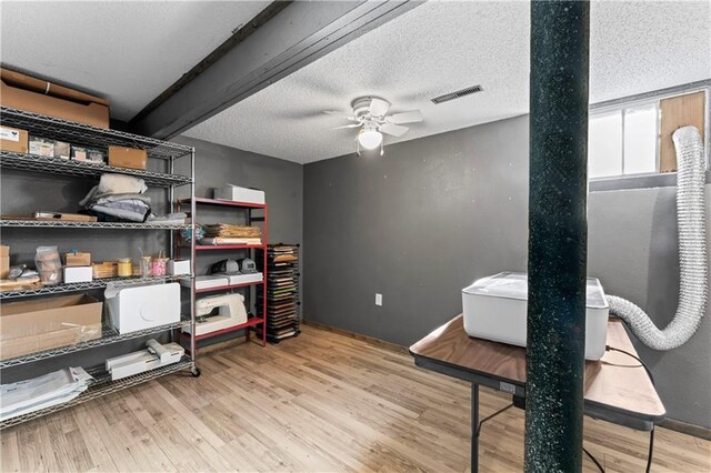 storage featuring a ceiling fan and visible vents