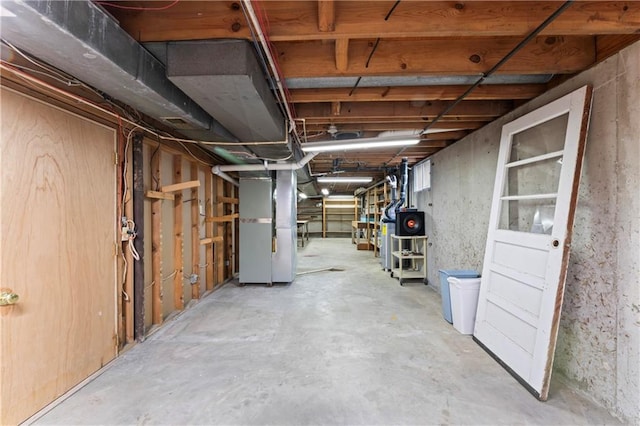 unfinished basement with heating unit