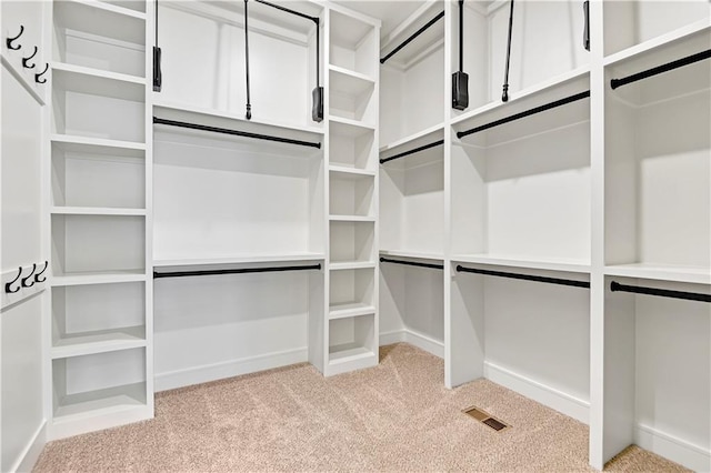 spacious closet with visible vents and light carpet