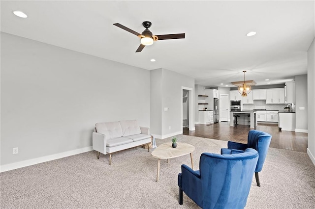 7295 NW Forest Lakes Dr, Parkville, MO 64152 - living area featuring recessed lighting, carpet floors, and ceiling fan