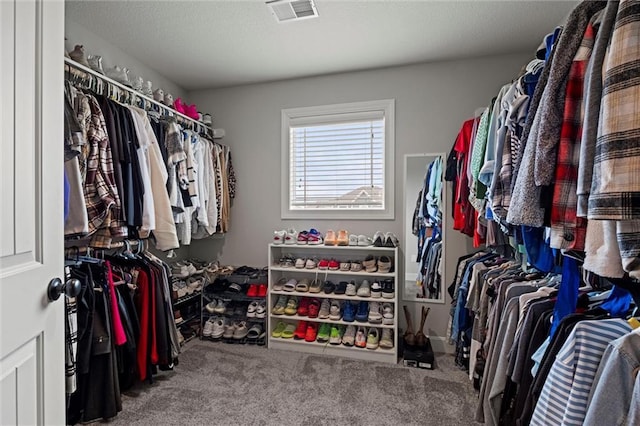spacious closet featuring visible vents and carpet