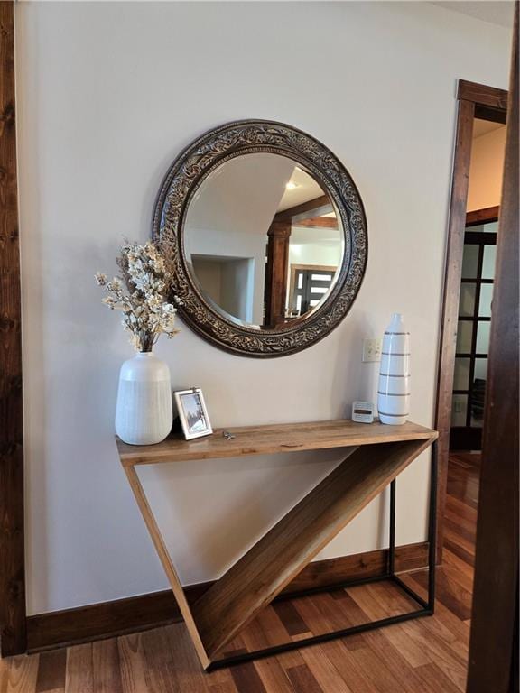 details featuring baseboards and wood finished floors