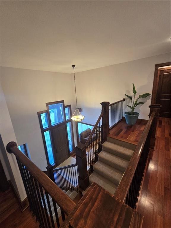staircase featuring hardwood / wood-style flooring