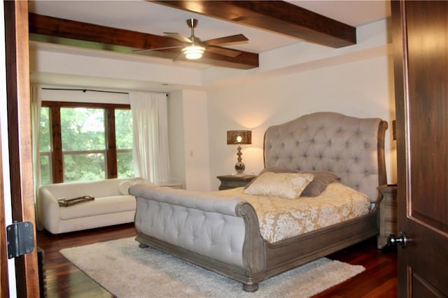 6822 Woodstock Ct, Shawnee, KS 66218 - bedroom with beamed ceiling, dark wood-style flooring, and ceiling fan