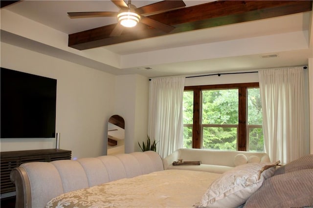 6822 Woodstock Ct, Shawnee, KS 66218 - bedroom with beamed ceiling and ceiling fan