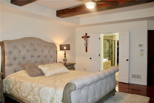 6822 Woodstock Ct, Shawnee, KS 66218 - bedroom featuring wood finished floors, beamed ceiling, and ensuite bath