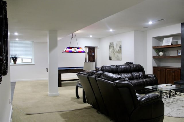 6822 Woodstock Ct, Shawnee, KS 66218 - living room with light carpet, recessed lighting, and billiards