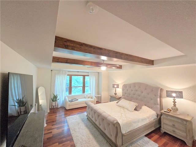 6822 Woodstock Ct, Shawnee, KS 66218 - bedroom featuring dark wood-style flooring, beam ceiling, and a ceiling fan