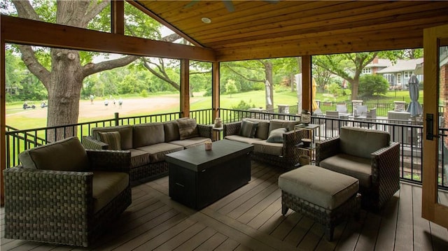 8813 W 106th Cir, Overland Park, KS 66212 - wooden terrace with an outdoor living space and a yard