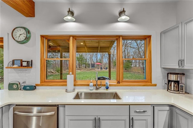 4866 Dabinawa Dr, Mclouth, KS 66054 - kitchen with decorative backsplash, a sink, and stainless steel dishwasher