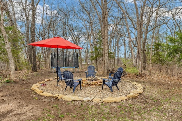 4866 Dabinawa Dr, Mclouth, KS 66054 - view of yard with a trampoline and a fire pit