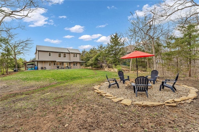 4866 Dabinawa Dr, Mclouth, KS 66054 - view of yard with an outdoor fire pit