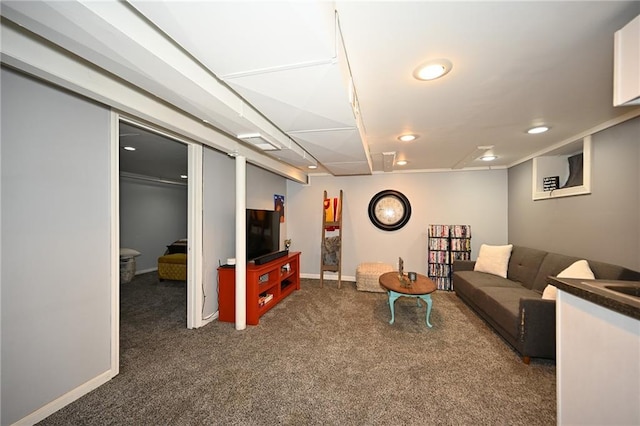 501 W 86th St, Kansas City, MO 64114 - carpeted living area featuring recessed lighting and baseboards