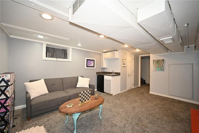 501 W 86th St, Kansas City, MO 64114 - carpeted living area featuring a sink and recessed lighting