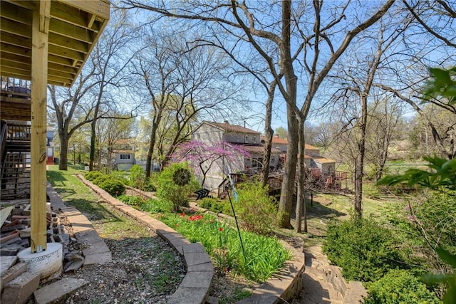 view of yard featuring stairway