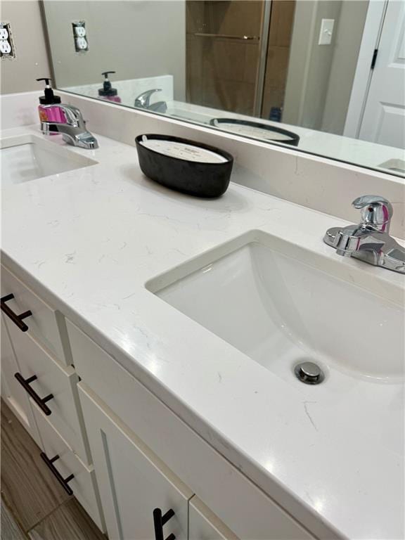 bathroom with a sink and double vanity