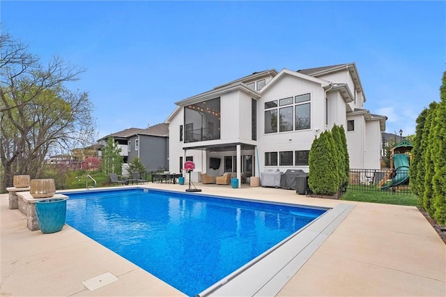 18050 N Peach Blossom Dr, Platte City, MO 64079 - view of pool featuring outdoor lounge area, fence, and a patio area