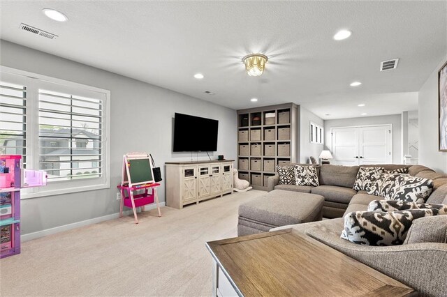 18050 N Peach Blossom Dr, Platte City, MO 64079 - living area featuring carpet floors, recessed lighting, and baseboards