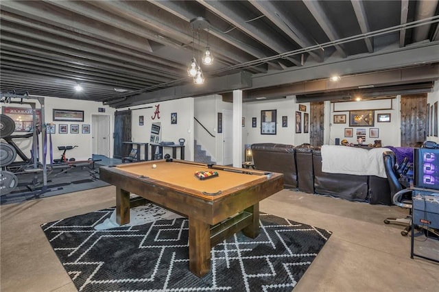 rec room with concrete floors and pool table