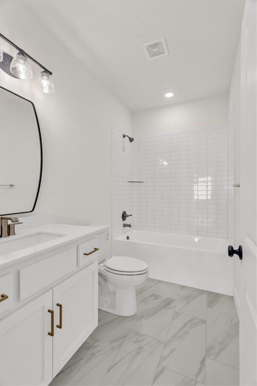 8804 NE 81st Ter, Kansas City, MO 64158 - full bathroom with toilet, vanity, shower / washtub combination, marble finish floor, and visible vents