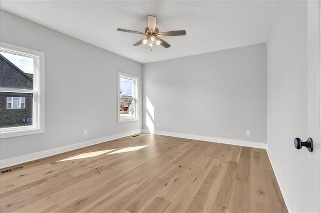 8137 N Farley Ave, Kansas City, MO 64158 - spare room featuring light wood-type flooring, a ceiling fan, baseboards, and visible vents