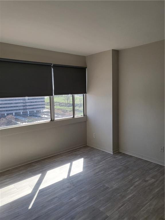 empty room featuring baseboards and wood finished floors