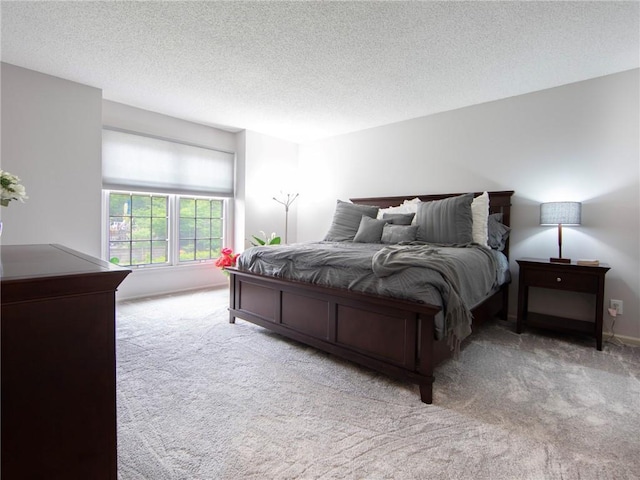 bedroom with carpet flooring and a textured ceiling