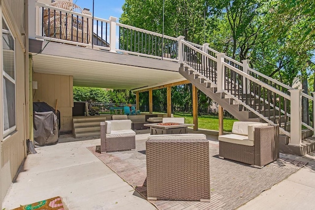 14327 King St, Overland Park, KS 66221 - view of patio featuring stairway, outdoor lounge area, and a deck