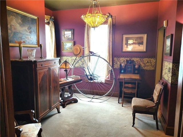 living area featuring carpet floors