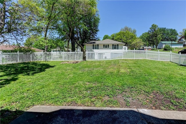 view of yard with a fenced backyard