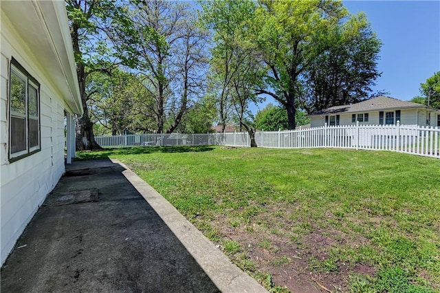 view of yard featuring a fenced backyard and a patio area