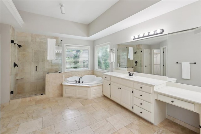 5329 Park St, Shawnee, KS 66216 - bathroom featuring a garden tub, a shower stall, and vanity