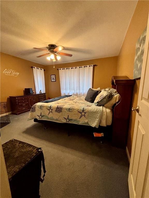 1519 Niagara St, Burlington, KS 66839 - bedroom with carpet floors, a textured ceiling, and a ceiling fan