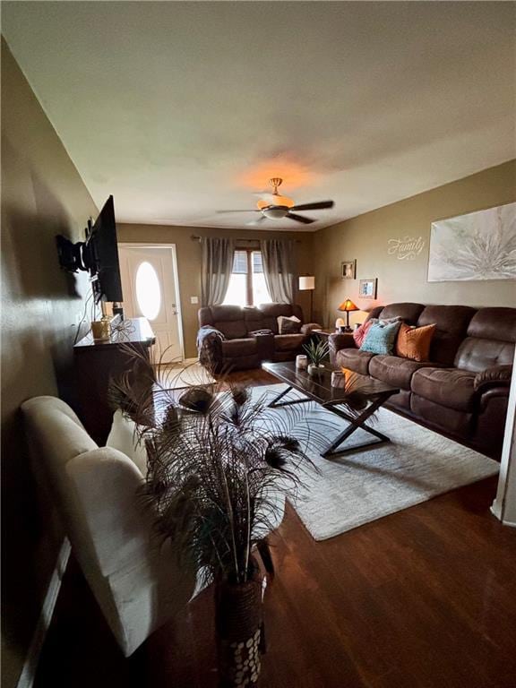 1519 Niagara St, Burlington, KS 66839 - living room with a ceiling fan and wood finished floors