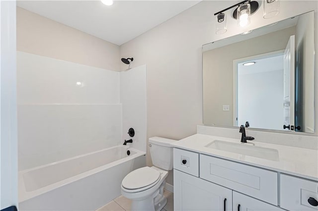503 Woodview Dr, Raymore, MO 64083 - full bath featuring toilet,  shower combination, vanity, and tile patterned floors