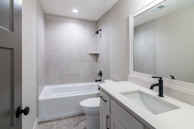 935 168th Ter, Basehor, KS 66007 - bathroom featuring toilet, vanity, shower / bath combination, and recessed lighting