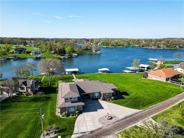 aerial view featuring a residential view and a water view