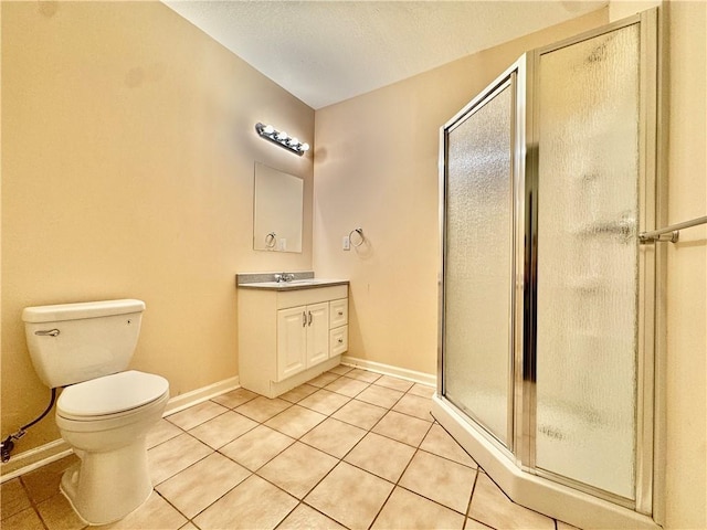 14413 Stearns St, Overland Park, KS 66211 - full bath with vanity, tile patterned floors, a shower stall, toilet, and baseboards