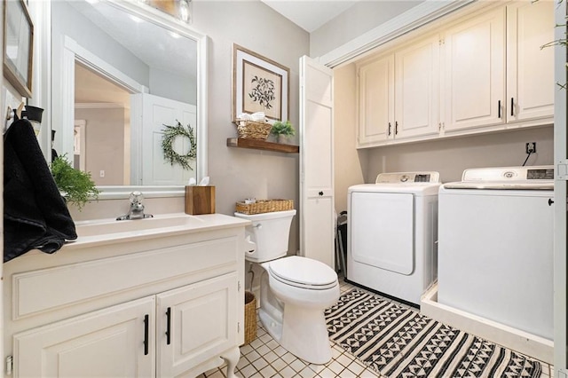 17014 NE 119th St, Kearney, MO 64060 - bathroom with independent washer and dryer, toilet, vanity, and tile patterned floors