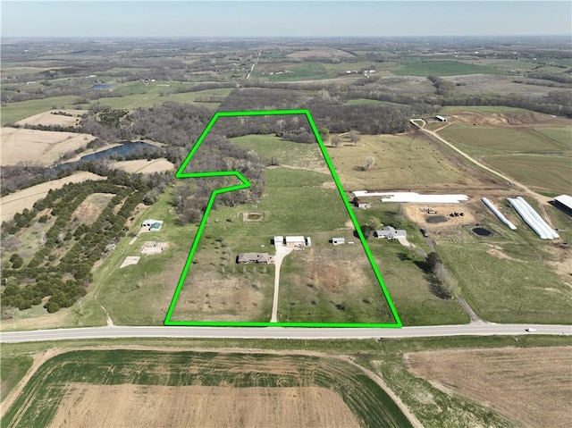 16468 K 16 Hwy, Oskaloosa, KS 66066 - aerial view of sparsely populated area with property boundaries highlighted