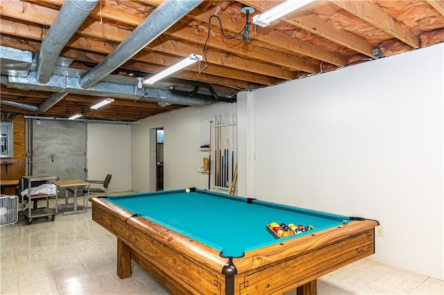 16468 K 16 Hwy, Oskaloosa, KS 66066 - recreation room with electric panel, billiards table, and tile patterned floors